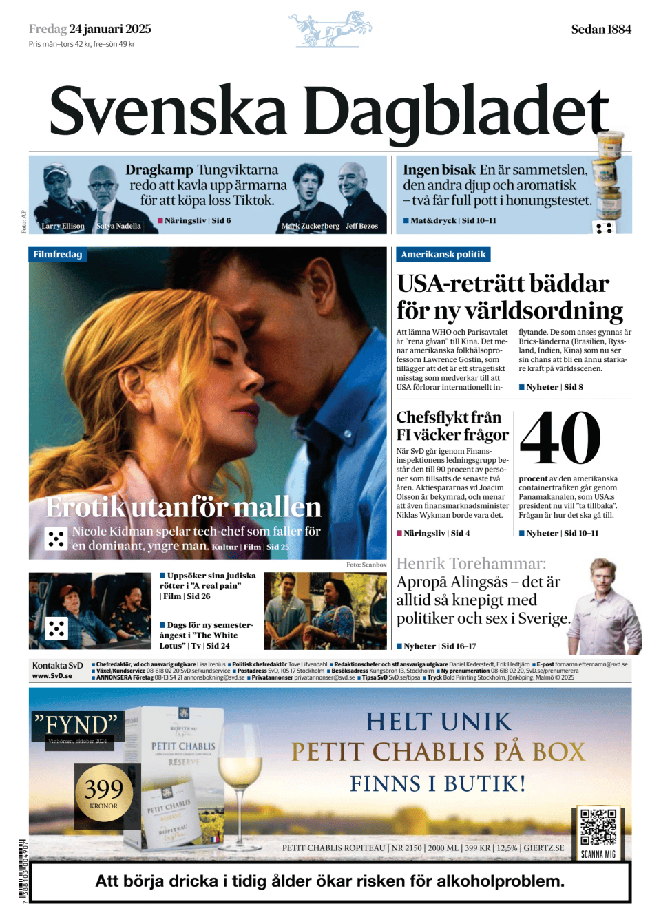 Prima-pagina-Svenska Dagbladet-edizione-di-oggi-20250124